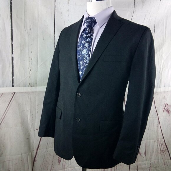 Marc Anthony Slim Fit 44R Wool Blend Stitched Lapel 2 Button Black Suit Jacket - Picture 4 of 11